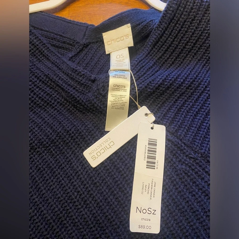 Chico's Navy V‑Neck Knit Poncho NWT